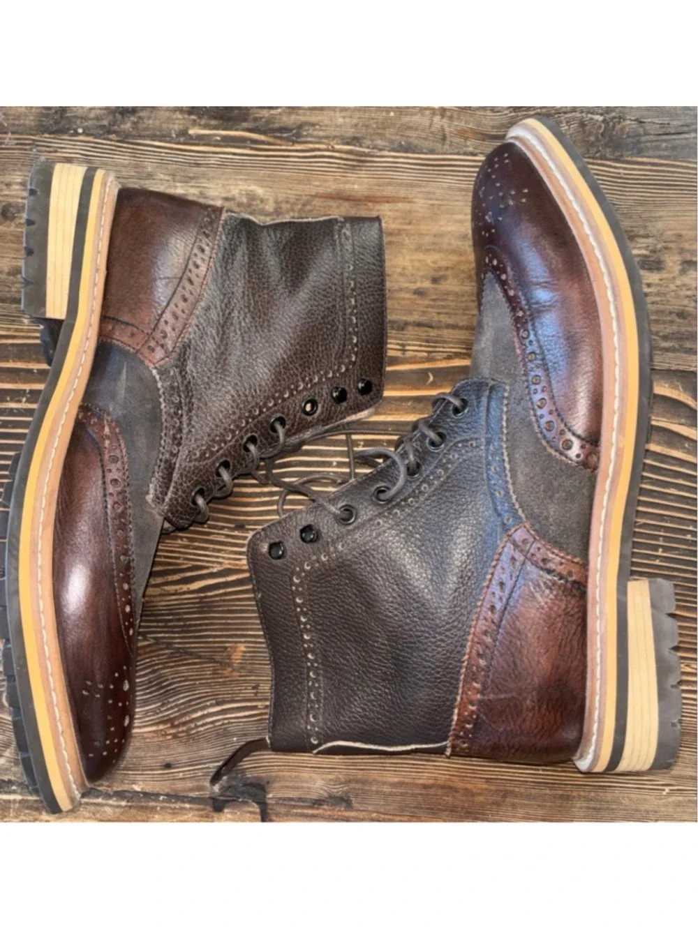 1901 Aberdeen Brogue Distressed Leather Wingtip Rugged Boots Mens 9.5M MSRP $198
